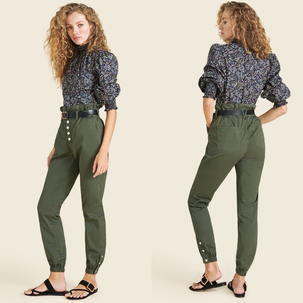 Veronica Beard Tedi Tapered High Rise Pants in New Army Green